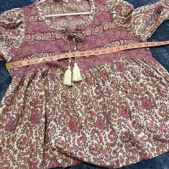 Lucky Brand Pink Multi Print Mix Boho Peasant Style Blouse Women’s Size Large - Picture 9 of 13